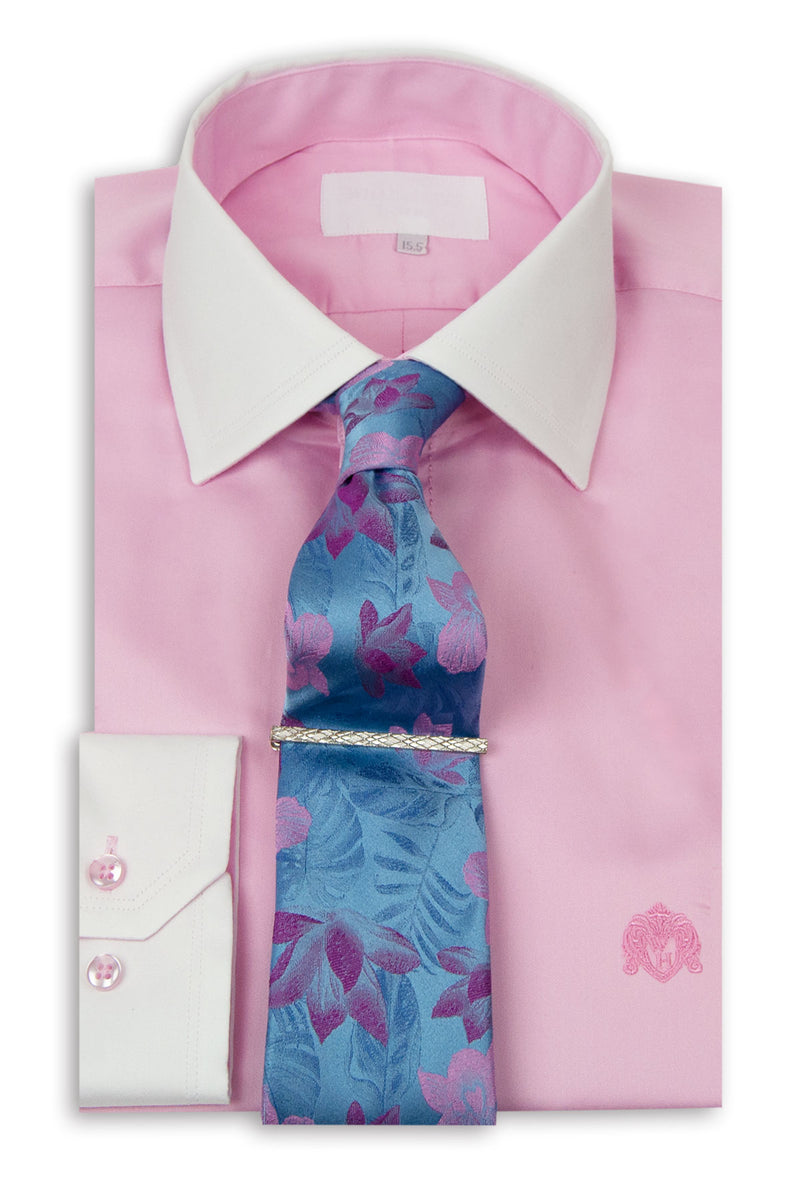 Pink dress shirt white collar online