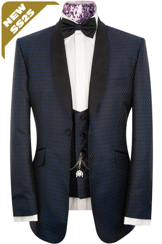 The Victoria Navy And Black Pattern Shawl Dinner Suit