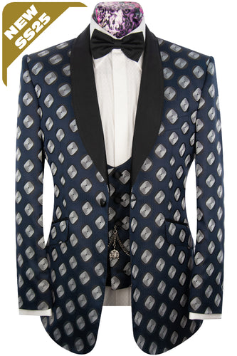 The Gideon Navy And White Pattern Shawl Dinner Suit