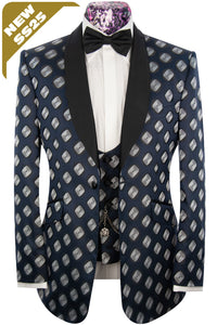 The Gideon Navy And White Pattern Shawl Dinner Suit