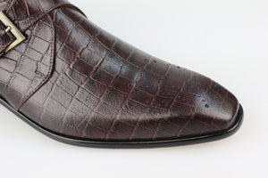 Brown Croc Single Monk Strap York Shoe