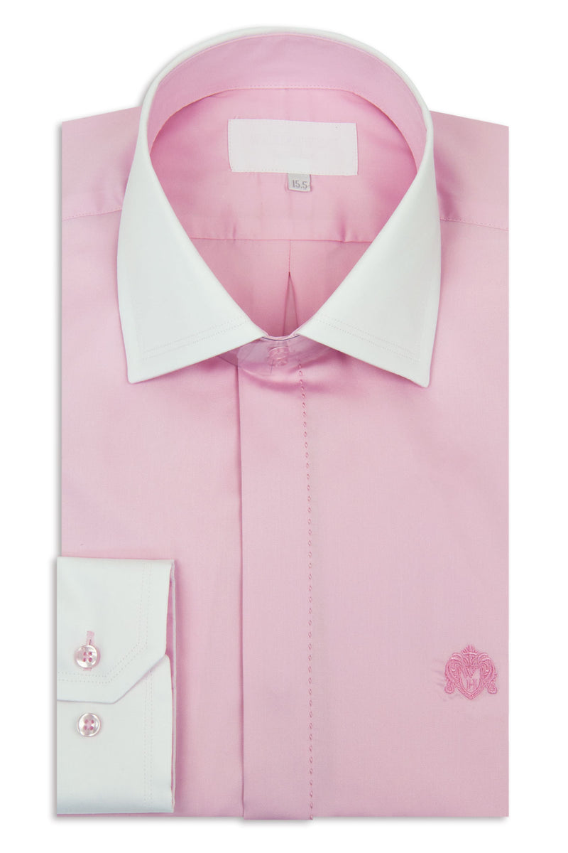 Mens pink dress shirt with white collar online