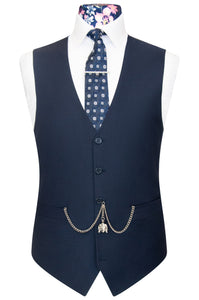 William Hunt Savile Row Navy blue five button waistcoat with navy sateen lining with back buckle fastening.