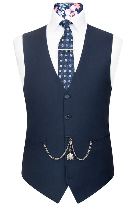 William Hunt Savile Row Navy blue five button waistcoat with navy sateen lining with back buckle fastening.